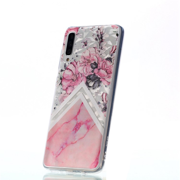 Embossed Pattern 3D Diamond Texture Soft TPU Back Case for Samsung Galaxy A70 - Marble Pattern and Flower-6