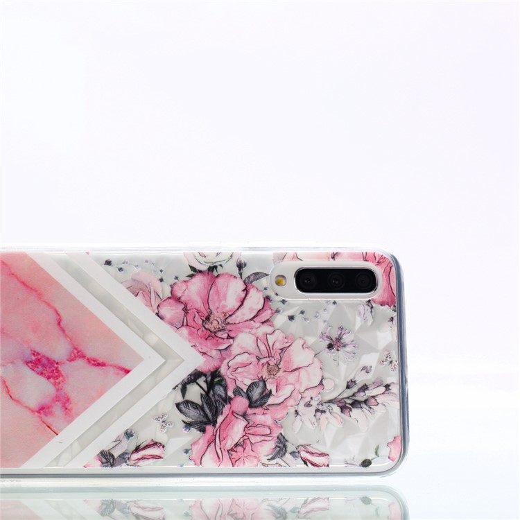 Embossed Pattern 3D Diamond Texture Soft TPU Back Case for Samsung Galaxy A70 - Marble Pattern and Flower-7