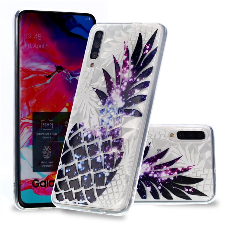Embossed Pattern 3D Diamond Texture Soft TPU Back Case for Samsung Galaxy A70 - Pineapple-1