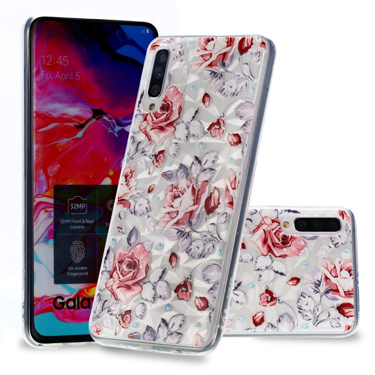 Embossed Pattern 3D Diamond Texture Soft TPU Back Case for Samsung Galaxy A70 - Vivid Flowers-1