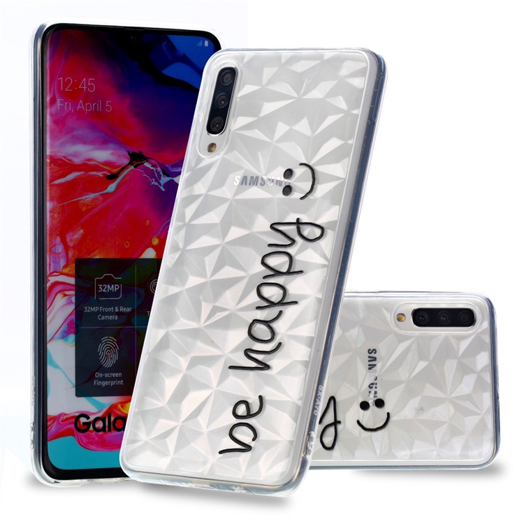Embossed Pattern 3D Diamond Texture Soft TPU Back Case for Samsung Galaxy A70 - Be Happy-1