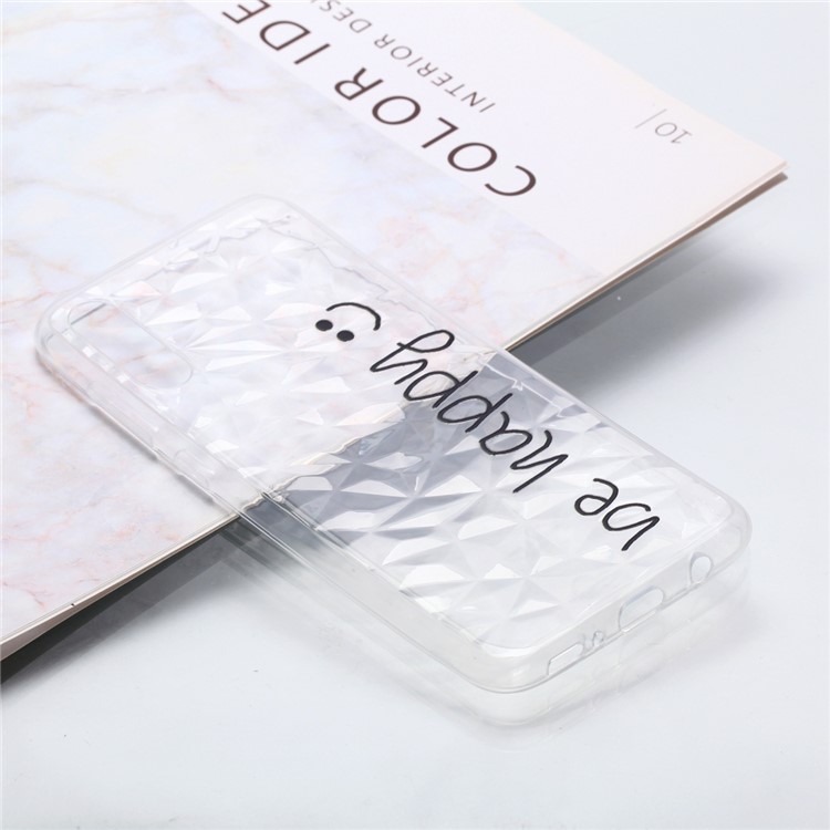 Embossed Pattern 3D Diamond Texture Soft TPU Back Case for Samsung Galaxy A70 - Be Happy-5