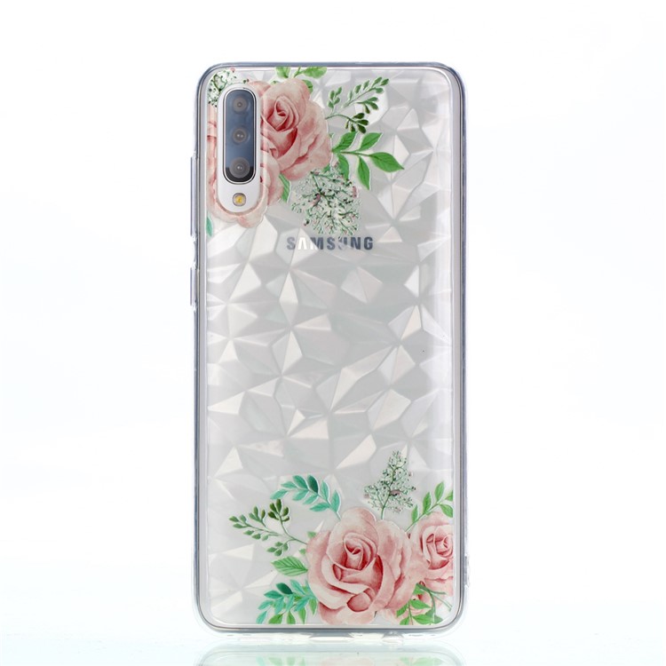 Embossed Pattern 3D Diamond Texture Soft TPU Back Case for Samsung Galaxy A50/A50s/A30s - Pink Roses-2