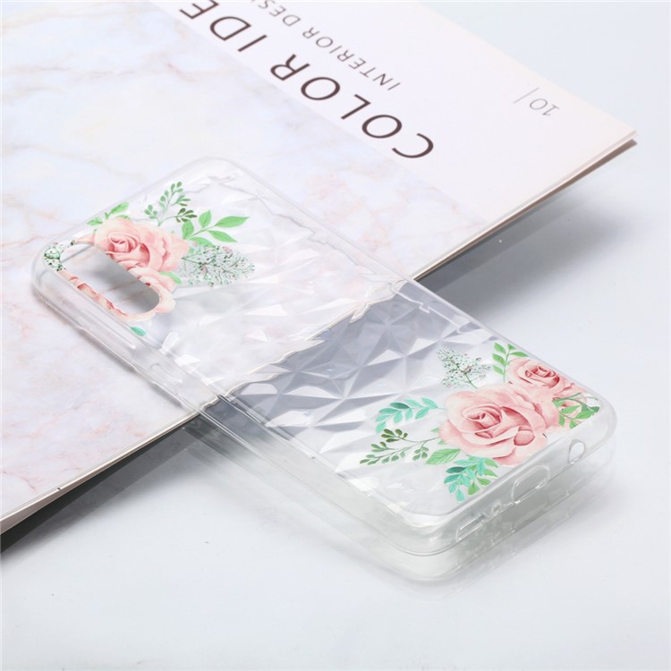 Embossed Pattern 3D Diamond Texture Soft TPU Back Case for Samsung Galaxy A50/A50s/A30s - Pink Roses-5