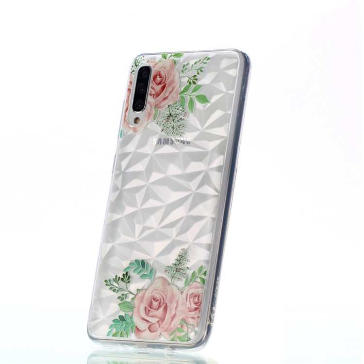 Embossed Pattern 3D Diamond Texture Soft TPU Back Case for Samsung Galaxy A50/A50s/A30s - Pink Roses-6
