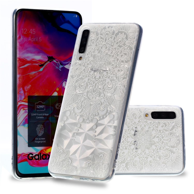 Embossed Pattern 3D Diamond Texture Soft TPU Back Case for Samsung Galaxy A50/A50s/A30s - White Lace-1