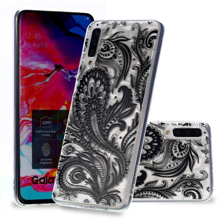 Embossed Pattern 3D Diamond Texture Soft TPU Back Case for Samsung Galaxy A50/A50s/A30s - Black Lace-1