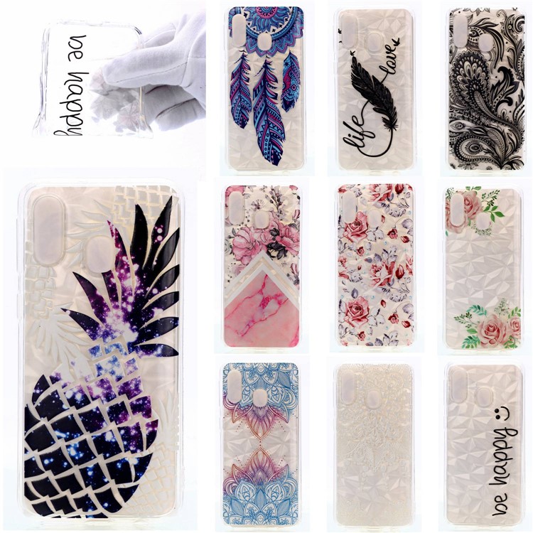 Geprägte Muster 3d Diamant Textur Weiche Tpu Zurück Fall Für Samsung Galaxy A40 - Ananas-7