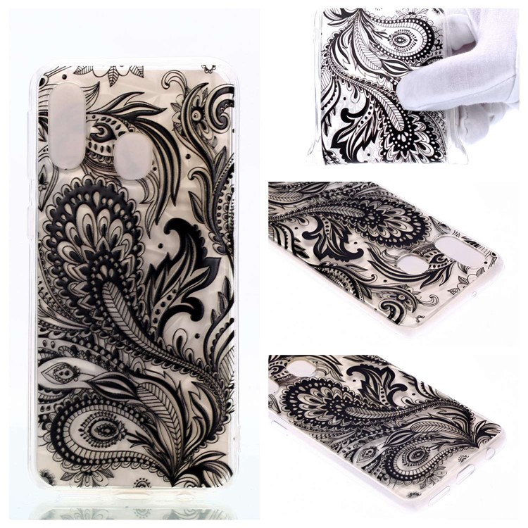 Embossed Pattern 3D Diamond Texture Soft TPU Back Case for Samsung Galaxy A40 - Black Lace-1