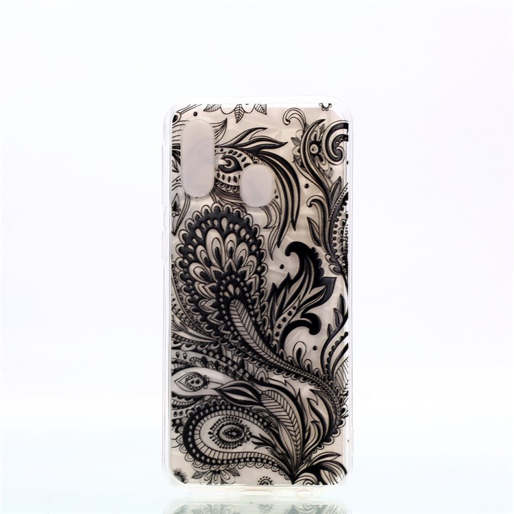 Embossed Pattern 3D Diamond Texture Soft TPU Back Case for Samsung Galaxy A40 - Black Lace-2