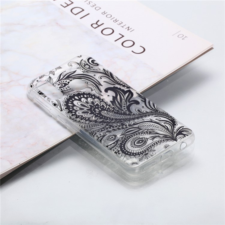 Embossed Pattern 3D Diamond Texture Soft TPU Back Case for Samsung Galaxy A40 - Black Lace-5