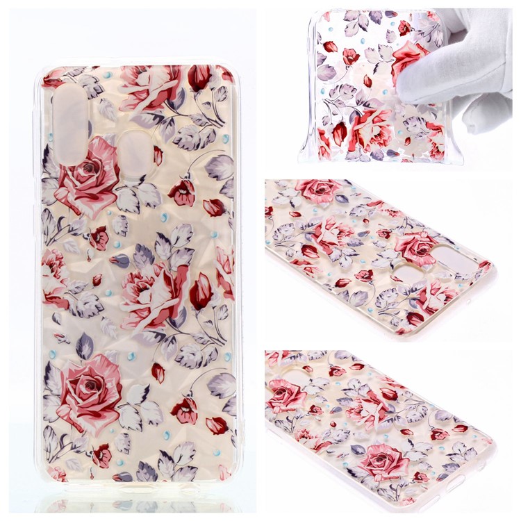 Embossed Pattern 3D Diamond Texture Soft TPU Back Case for Samsung Galaxy A40 - Vivid Flowers-1