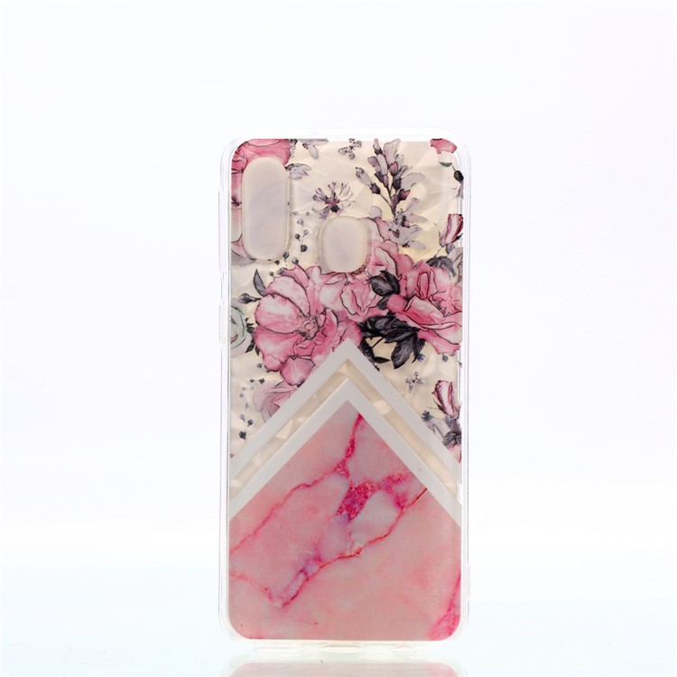 Embossed Pattern 3D Diamond Texture Soft TPU Back Case for Samsung Galaxy A40 - Marble Pattern and Flowers-2