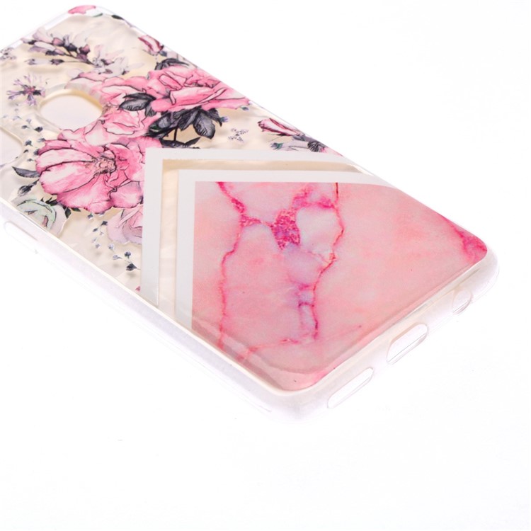 Embossed Pattern 3D Diamond Texture Soft TPU Back Case for Samsung Galaxy A40 - Marble Pattern and Flowers-3