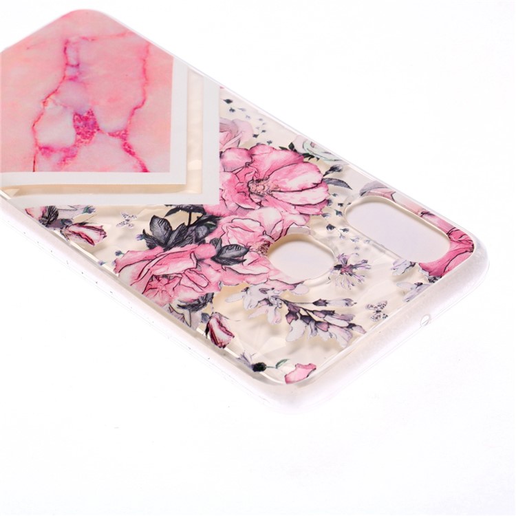 Embossed Pattern 3D Diamond Texture Soft TPU Back Case for Samsung Galaxy A40 - Marble Pattern and Flowers-4