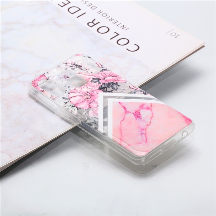 Embossed Pattern 3D Diamond Texture Soft TPU Back Case for Samsung Galaxy A40 - Marble Pattern and Flowers-5