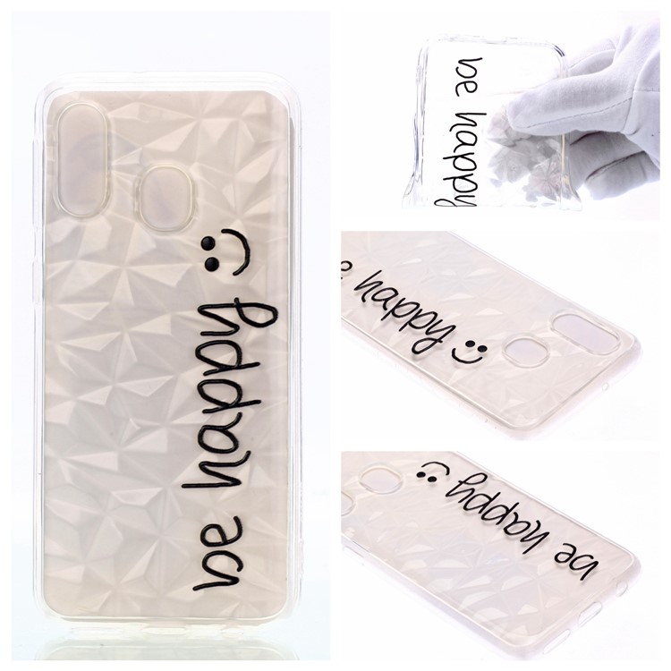 Embossed Pattern 3D Diamond Texture Soft TPU Back Case for Samsung Galaxy A40 - Be Happy-1