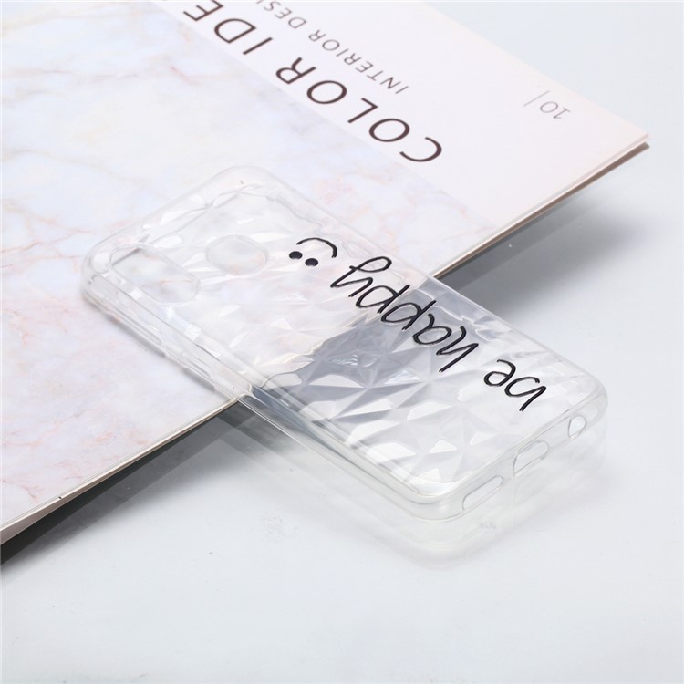 Embossed Pattern 3D Diamond Texture Soft TPU Back Case for Samsung Galaxy A40 - Be Happy-5