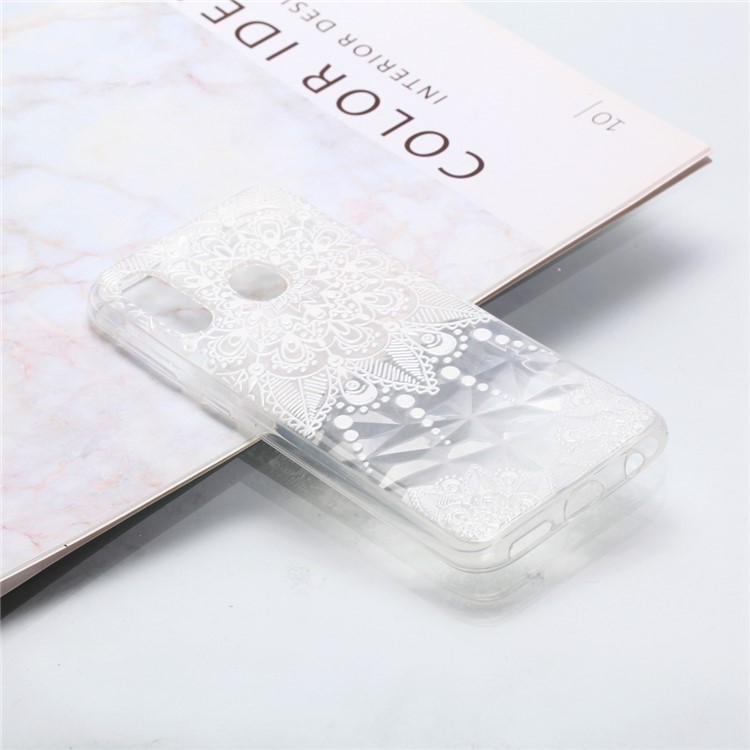 Embossed Pattern 3D Diamond Texture Soft TPU Back Case for Samsung Galaxy A40 - White Lace-5