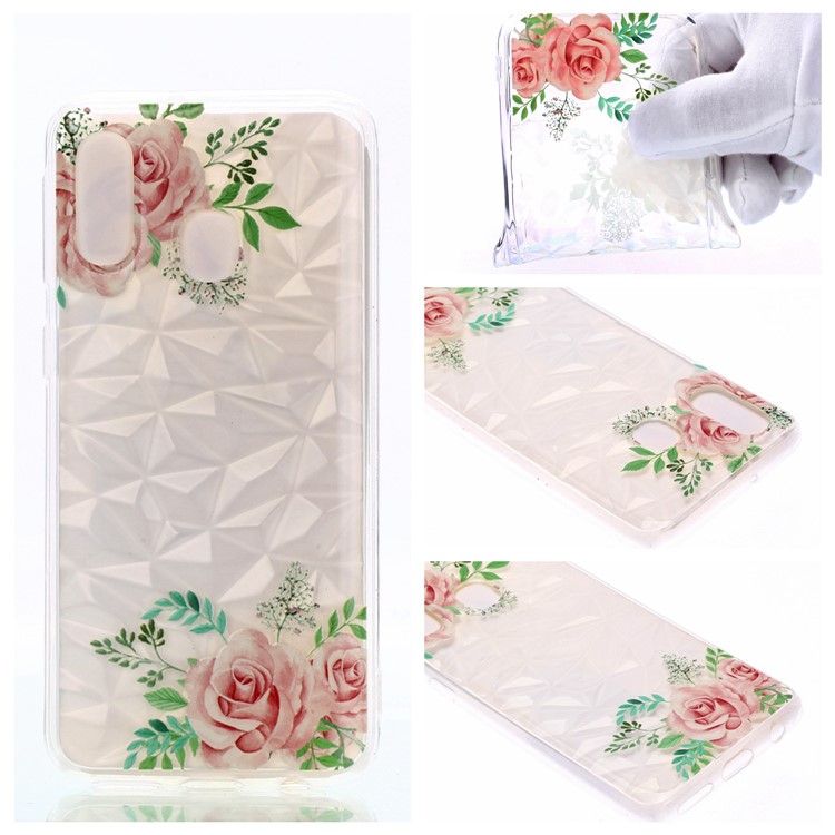 Em Relevo Padrão 3D Diamante Textura Suave TPU Volta Case Para Samsung Galaxy A40 - Rosas Cor De Rosa-1