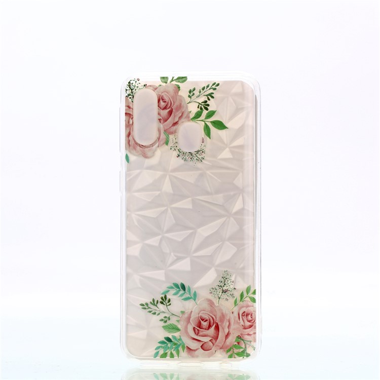 Em Relevo Padrão 3D Diamante Textura Suave TPU Volta Case Para Samsung Galaxy A40 - Rosas Cor De Rosa-2