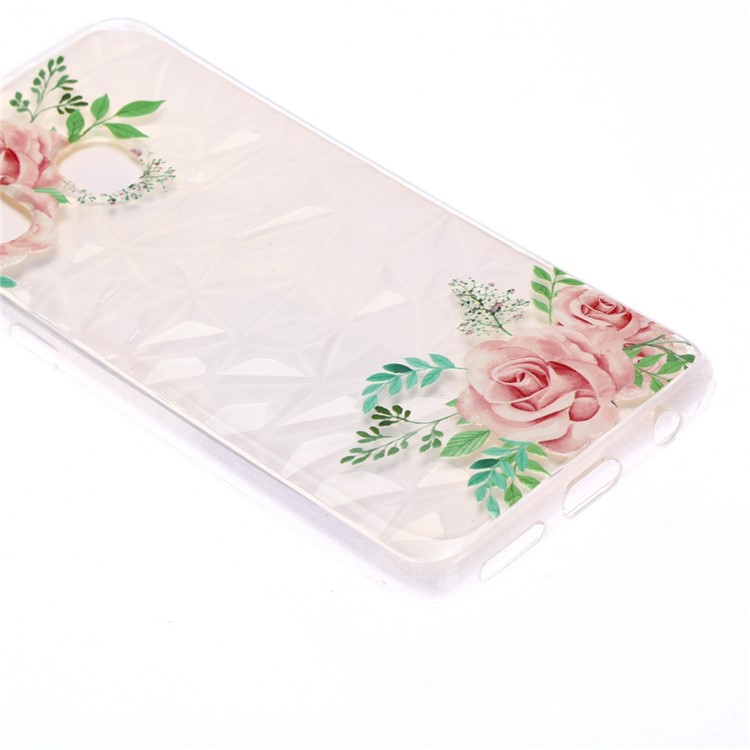 Em Relevo Padrão 3D Diamante Textura Suave TPU Volta Case Para Samsung Galaxy A40 - Rosas Cor De Rosa-3