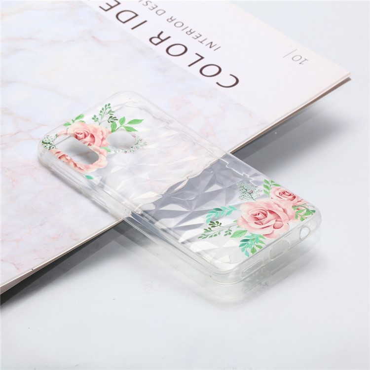 Em Relevo Padrão 3D Diamante Textura Suave TPU Volta Case Para Samsung Galaxy A40 - Rosas Cor De Rosa-5