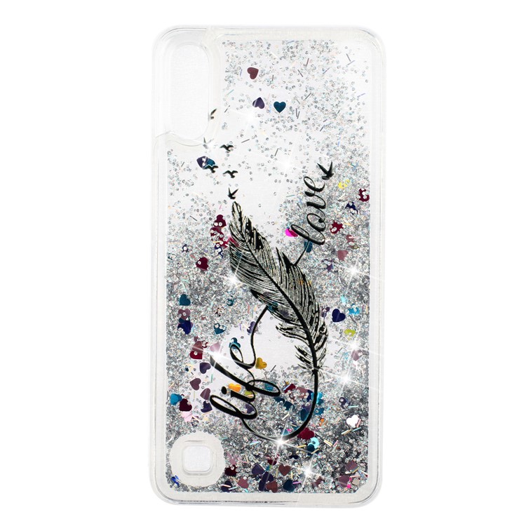 Embossment Pattern Quicksand TPU Back Phone Cover for Samsung Galaxy A10 / M10 - Black Feather-2