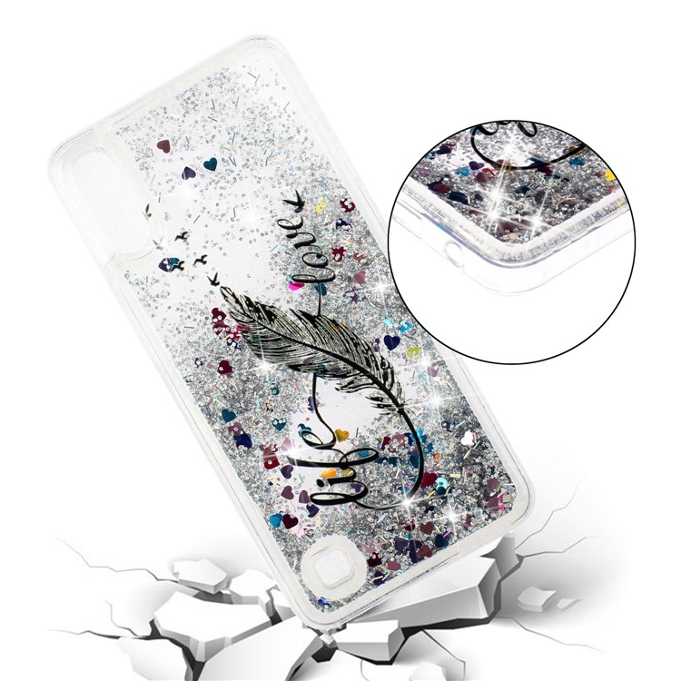 Embossment Pattern Quicksand TPU Back Phone Cover for Samsung Galaxy A10 / M10 - Black Feather-5