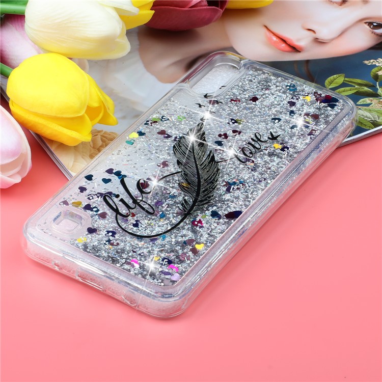 Embossment Pattern Quicksand TPU Back Phone Cover for Samsung Galaxy A10 / M10 - Black Feather-6