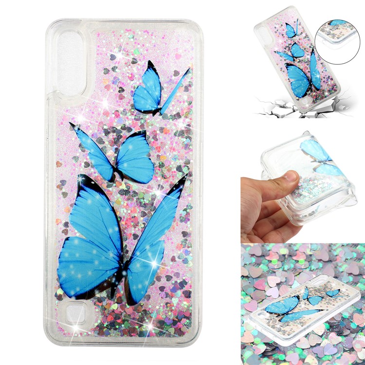 Embossment Pattern Quicksand TPU Back Phone Cover for Samsung Galaxy A10 / M10 - Blue Butterflies-1