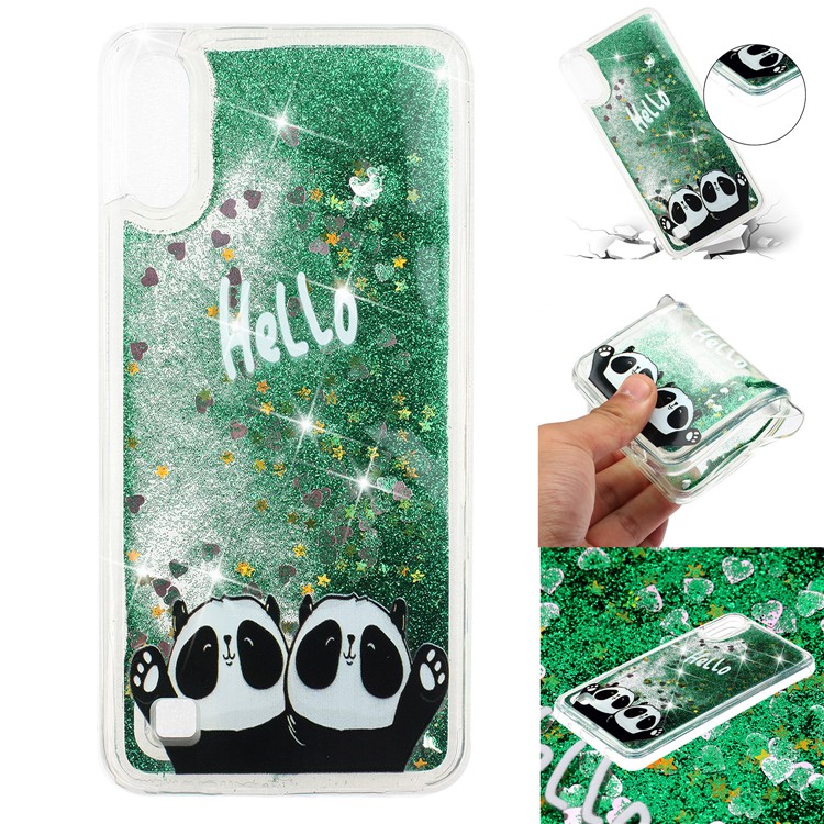 Embossment Pattern Quicksand TPU Back Phone Cover for Samsung Galaxy A10 / M10 - Hello and Pandas-1