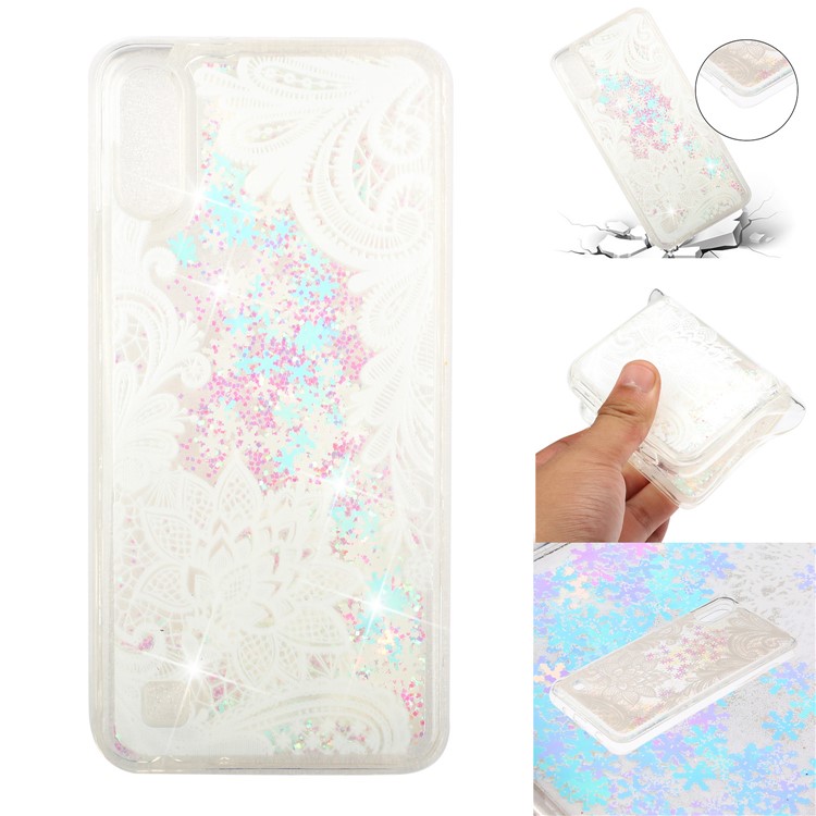 Embossment Pattern Quicksand TPU Back Phone Cover for Samsung Galaxy A10 / M10 - Lace Flower-1