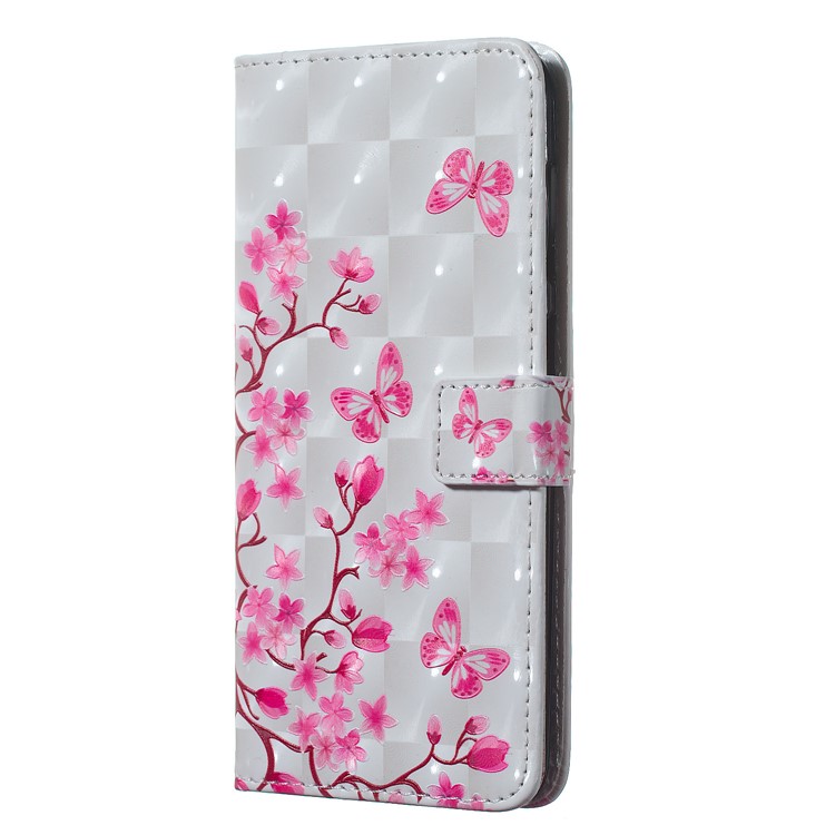 Light Spot Decor Patterned Embossed Leather Wallet Case for Samsung Galaxy A20/A30 - Butterfly Flower-3