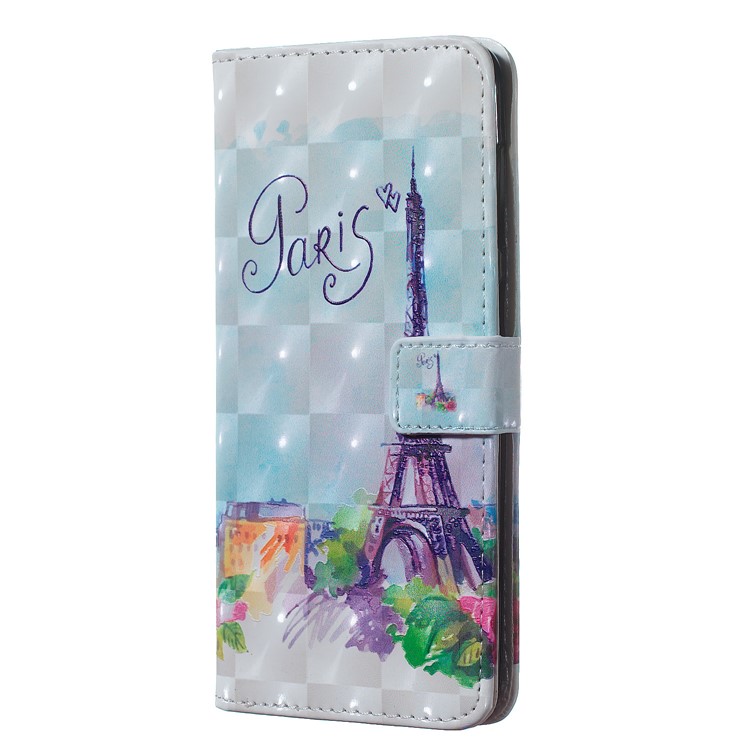 Light Spot Decor Patterned Embossed Leather Wallet Case for Samsung Galaxy A20/A30 - Eiffel Tower-3