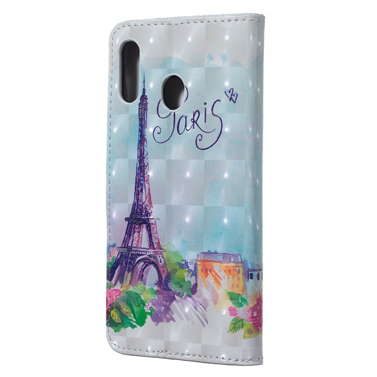 Light Spot Decor Patterned Embossed Leather Wallet Case for Samsung Galaxy A20/A30 - Eiffel Tower-4