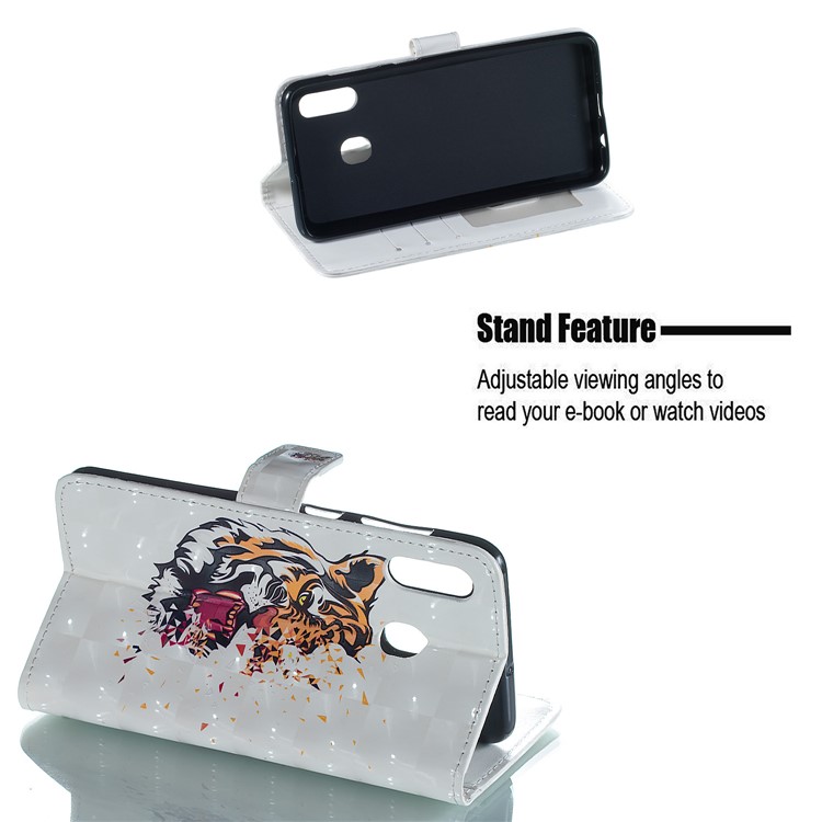 Light Spot Decor Patterned Embossed Leather Wallet Case for Samsung Galaxy A20/A30 - Tiger-5