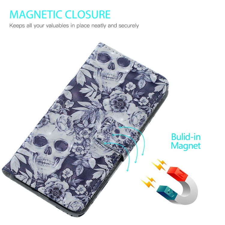 Custodia A Portafoglio In Rilievo Con Motivo Decorativo In Rilievo Per Samsung Galaxy A20 / A30 - Cranio-7