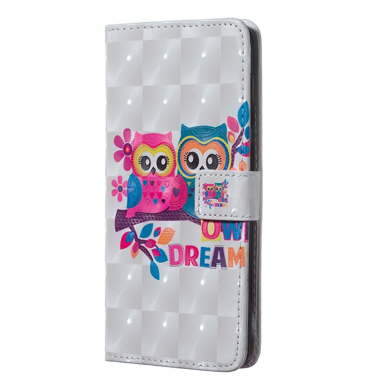 Light Spot Decor Patterned Embossed Leather Wallet Case for Samsung Galaxy A20/A30 - Owls-3