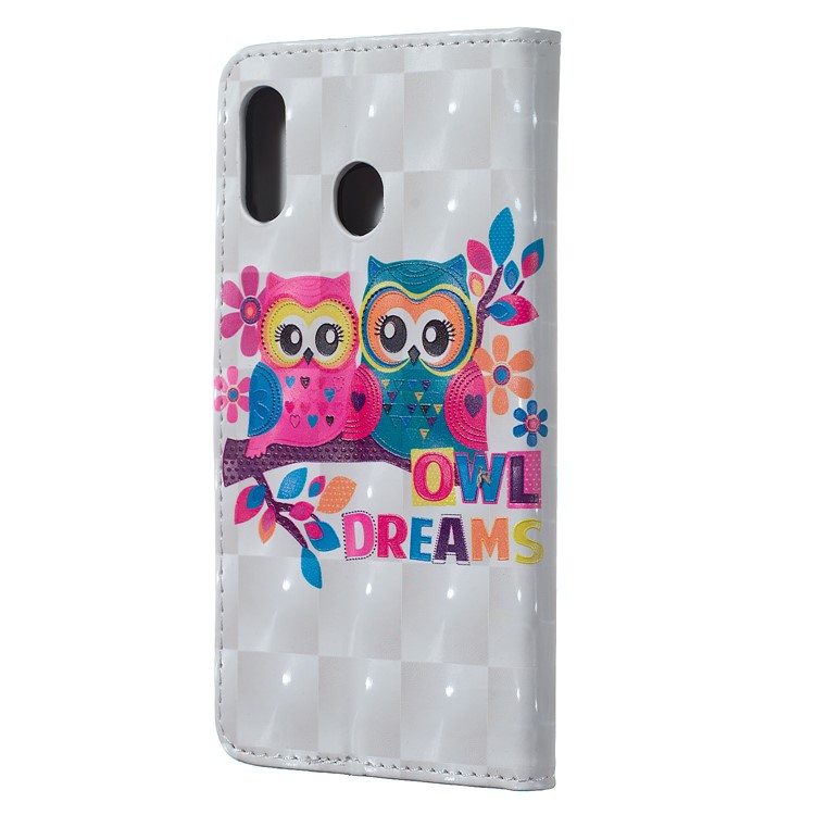 Light Spot Decor Patterned Embossed Leather Wallet Case for Samsung Galaxy A20/A30 - Owls-4