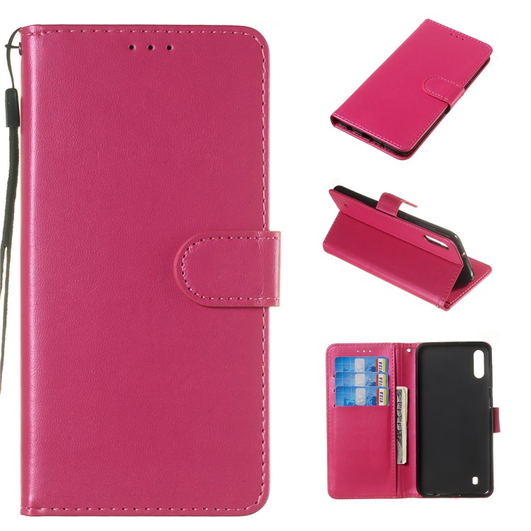 Solid Color Leather Wallet Stand Phone Case Cover for Samsung Galaxy A10 / M10 - Rose-1