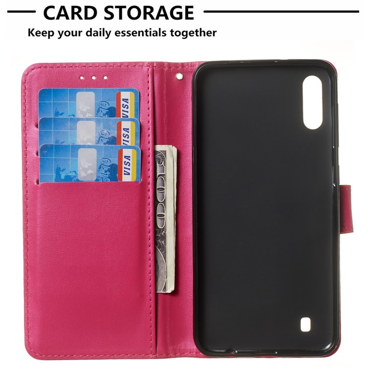 Solid Color Leather Wallet Stand Phone Case Cover for Samsung Galaxy A10 / M10 - Rose-4