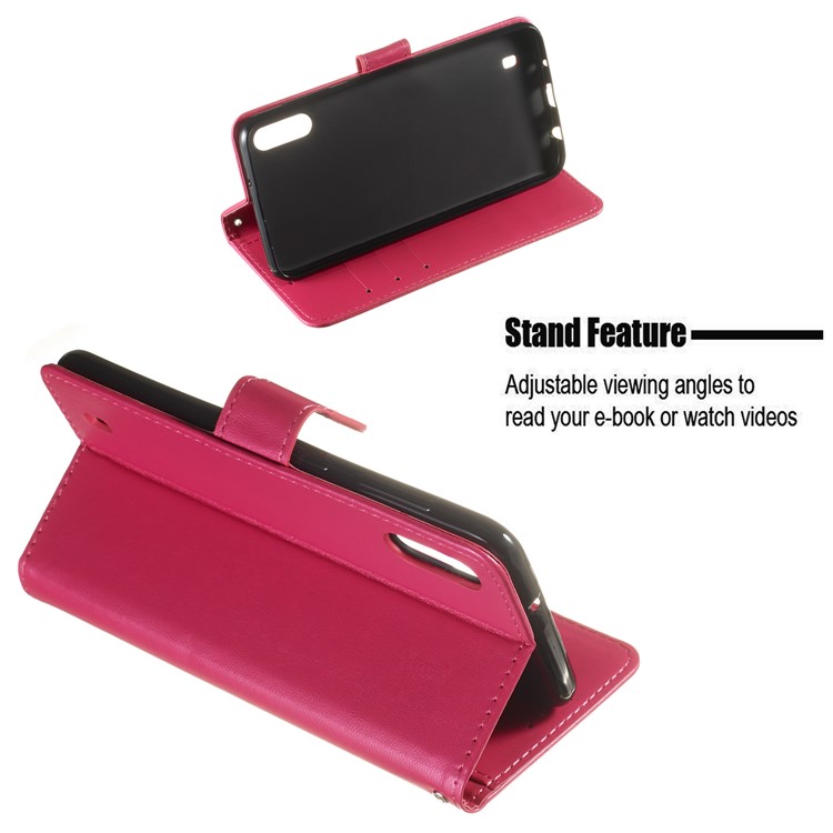 Solid Color Leather Wallet Stand Phone Case Cover for Samsung Galaxy A10 / M10 - Rose-7