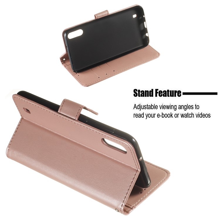 Solid Color Leather Wallet Stand Phone Case Cover for Samsung Galaxy A10 / M10 - Rose Gold-7