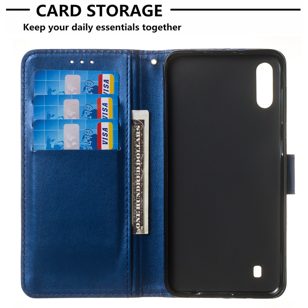 Solid Color Leather Wallet Stand Phone Case Cover for Samsung Galaxy A10 / M10 - Dark Blue-4