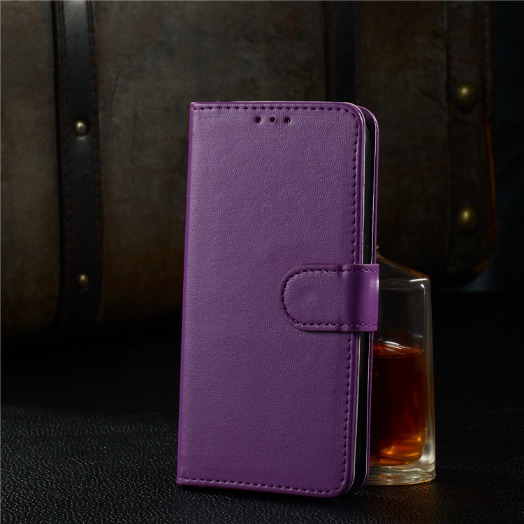 Solid Color Leather Wallet Stand Phone Case Cover for Samsung Galaxy A10 / M10 - Purple-11