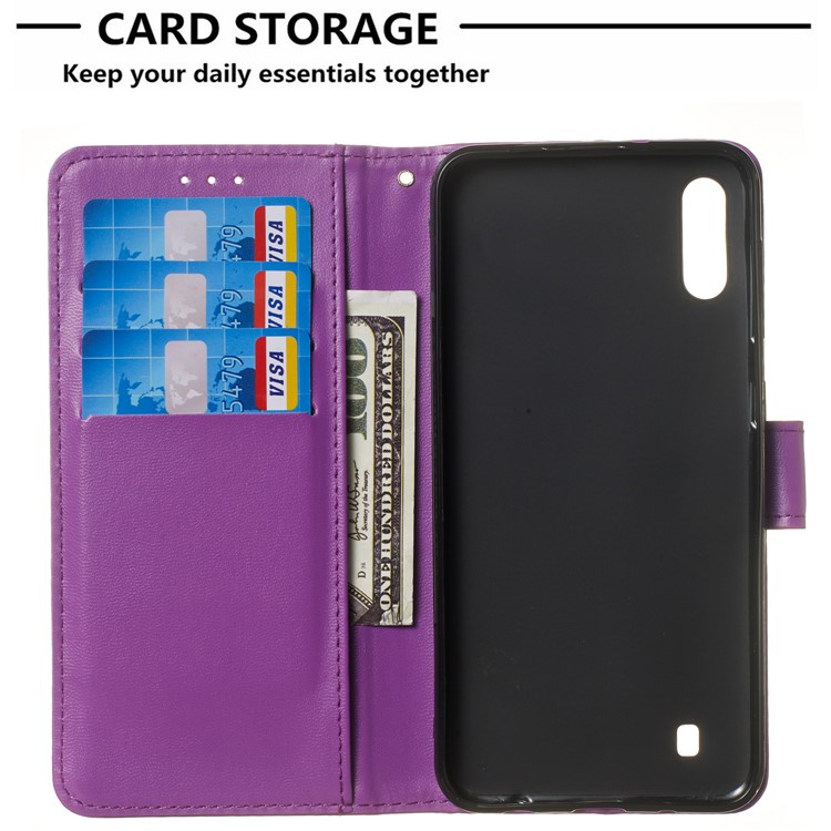 Solid Color Leather Wallet Stand Phone Case Cover for Samsung Galaxy A10 / M10 - Purple-4