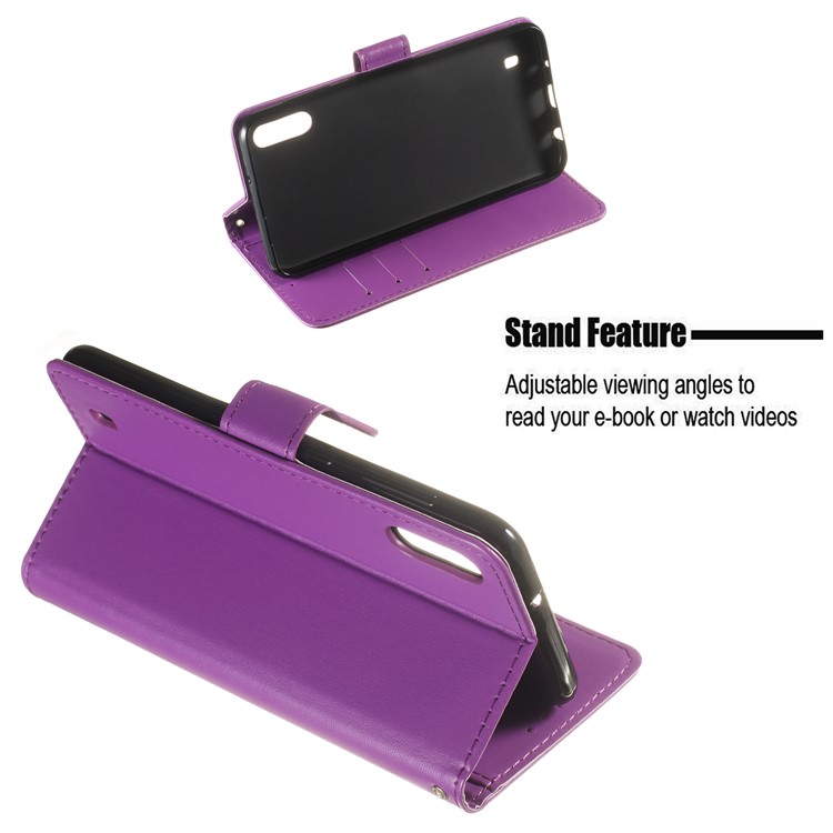 Solid Color Leather Wallet Stand Phone Case Cover for Samsung Galaxy A10 / M10 - Purple-7
