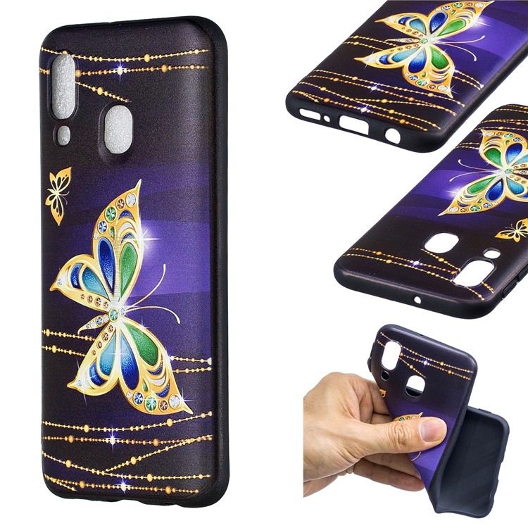 Geprägtes TPU-Etui-Zubehör Für Samsung Galaxy A40 - Diamante Schmetterling-1