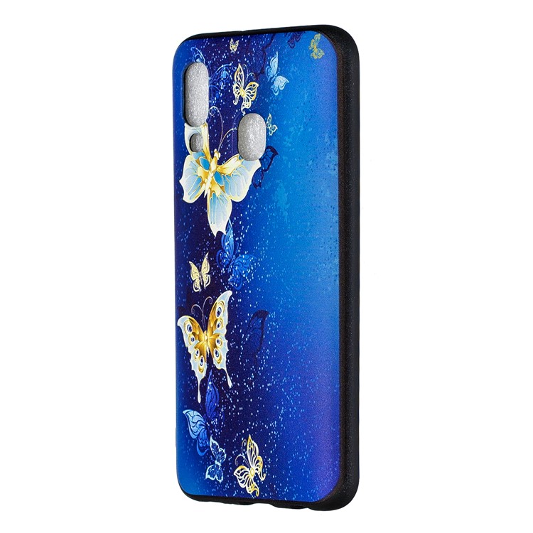 Accessorio In TPU Con Motivo Motivo Goffrato Per Samsung Galaxy A40 - Farfalla Blu-2